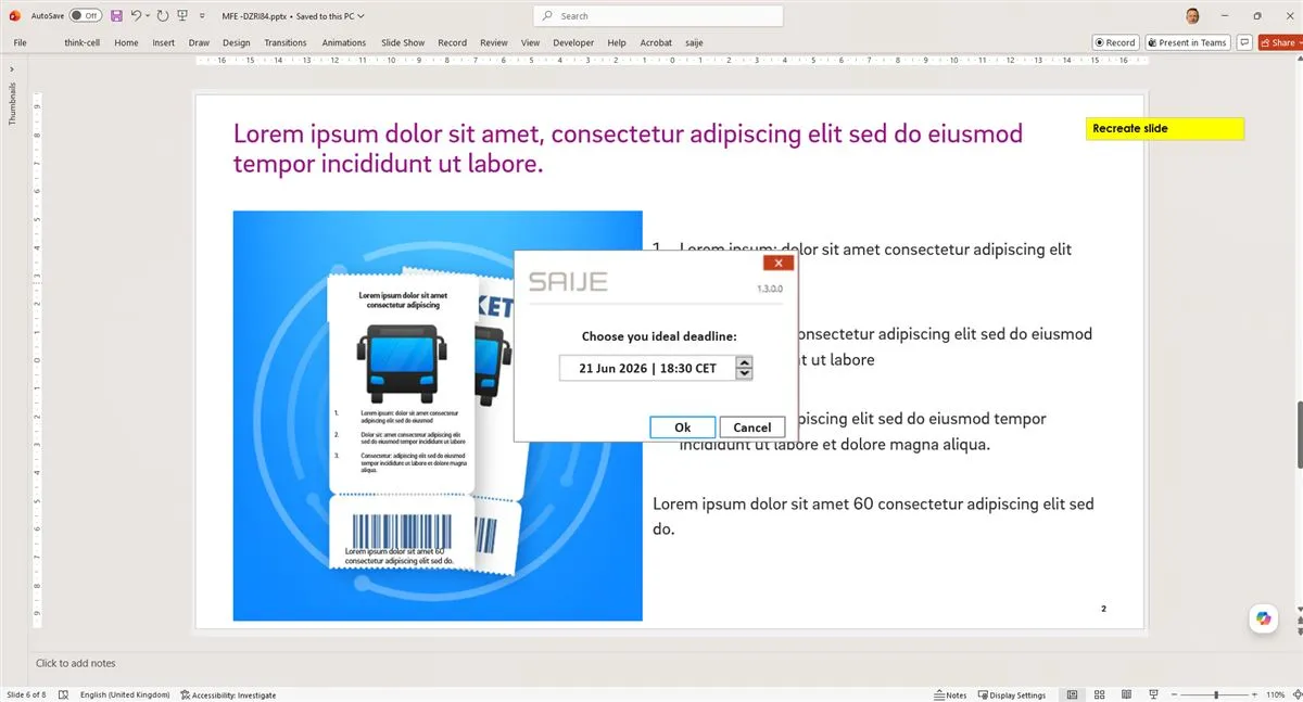 Step 4: the Saije dialog asking for your ideal delivery deadline